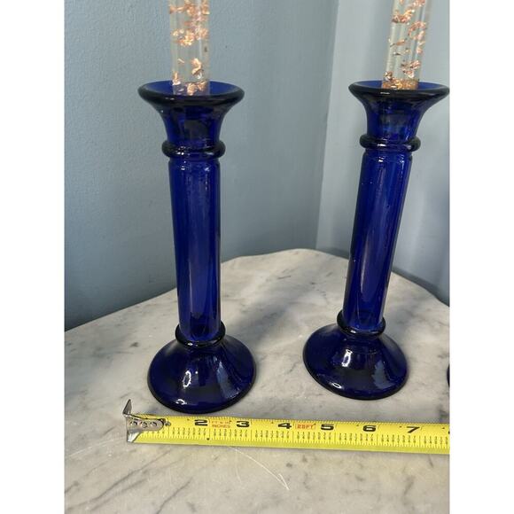 3 Vintage Pier 1 Imports Cobalt Blue Pillar Candle Holder or Vase Recycled Glass - Picture 9 of 13